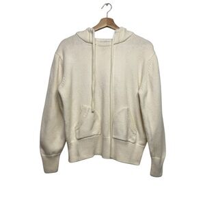 BEAU SOUCI 100% Virgin Wool Knit Hoodie Cream S